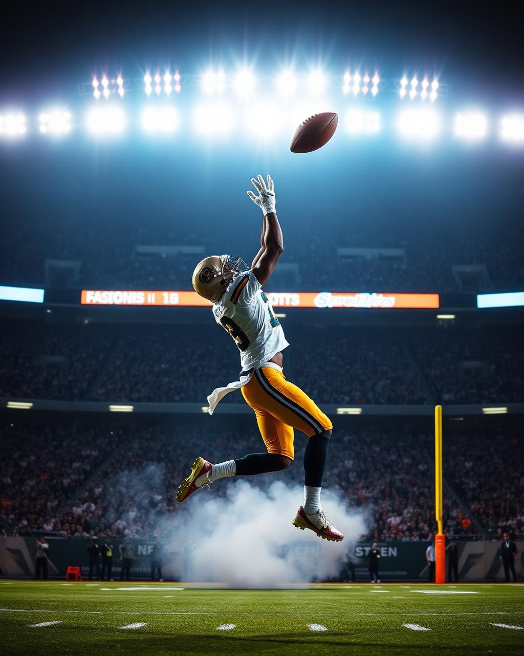 American football touchdown catch in the end zone